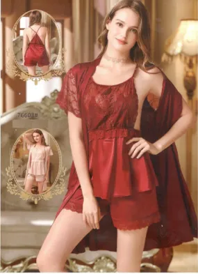 3 Pcs Sexy Short Nighty & Gown - 76608