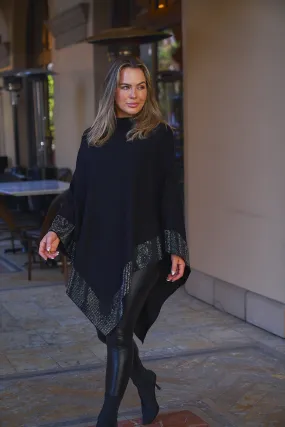 Black Rhinestone Poncho