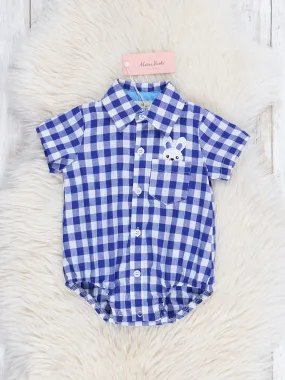 Blue Gingham Bunny Button Down Romper