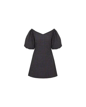 BON GINGHAM MINIDRESS NAVY BROWN GINGHAM