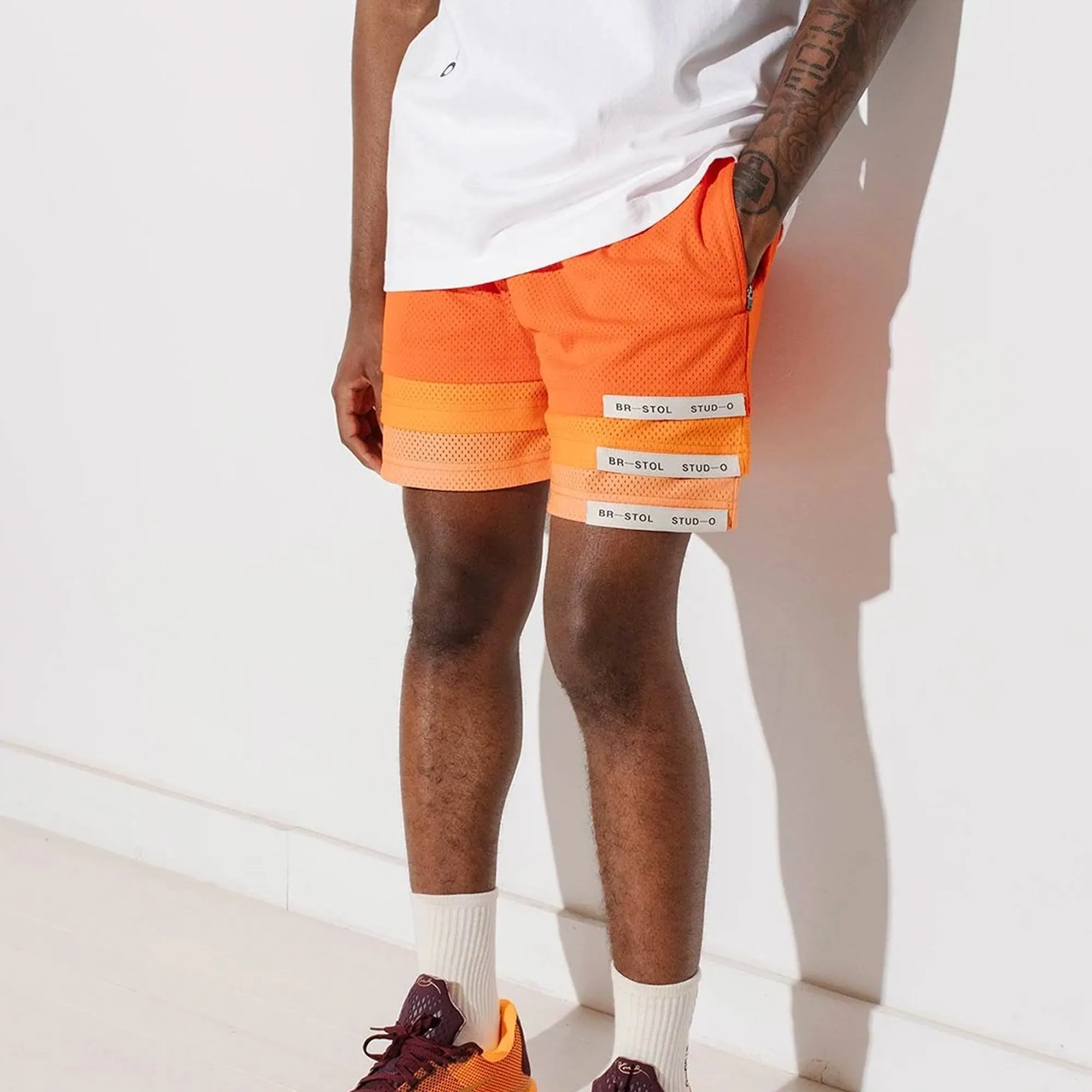 Bristol Studios Mens Triple Hem Shorts Gradient Orange