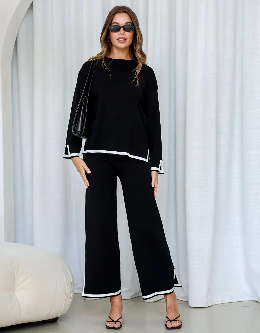 Brooklyn Contrast Knit Pants - Black/White