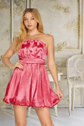 BUBBLE HEM SKIRT SATIN TUBE DRESS | PINK