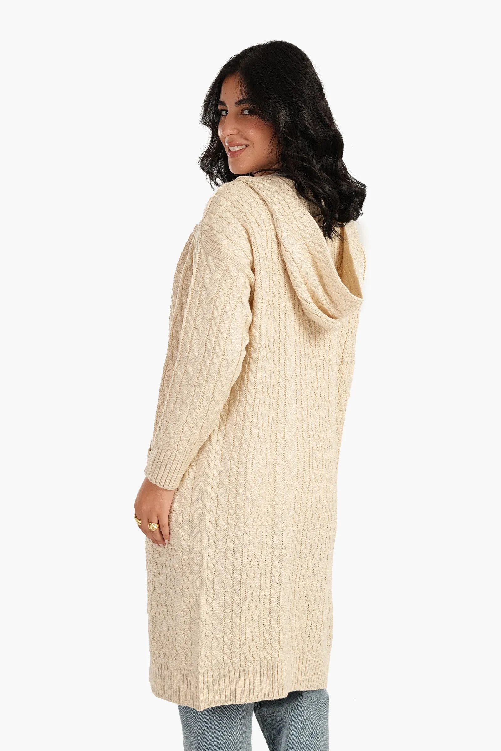 Cable Knitted Hooded Cardigan