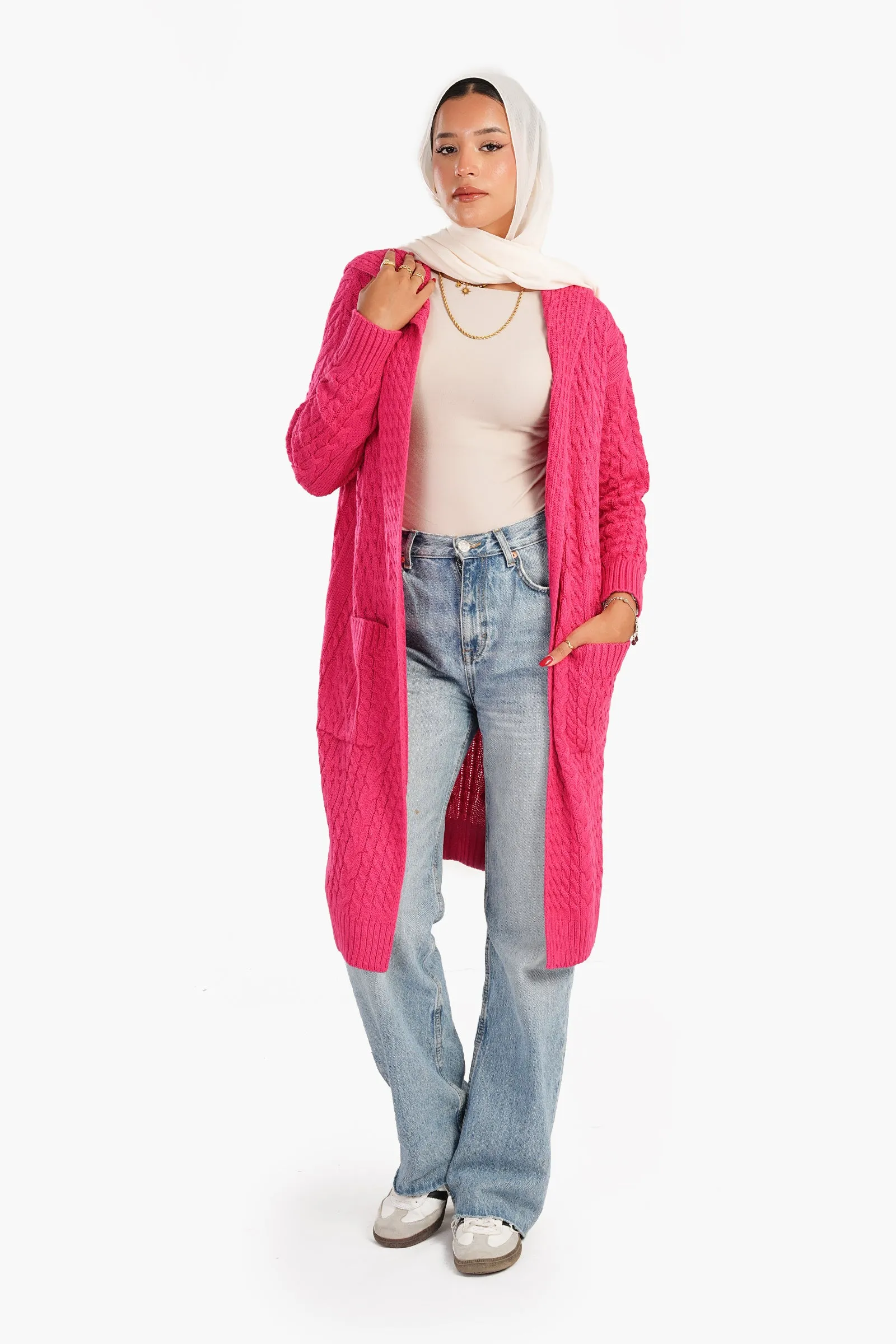 Cable Knitted Hooded Cardigan