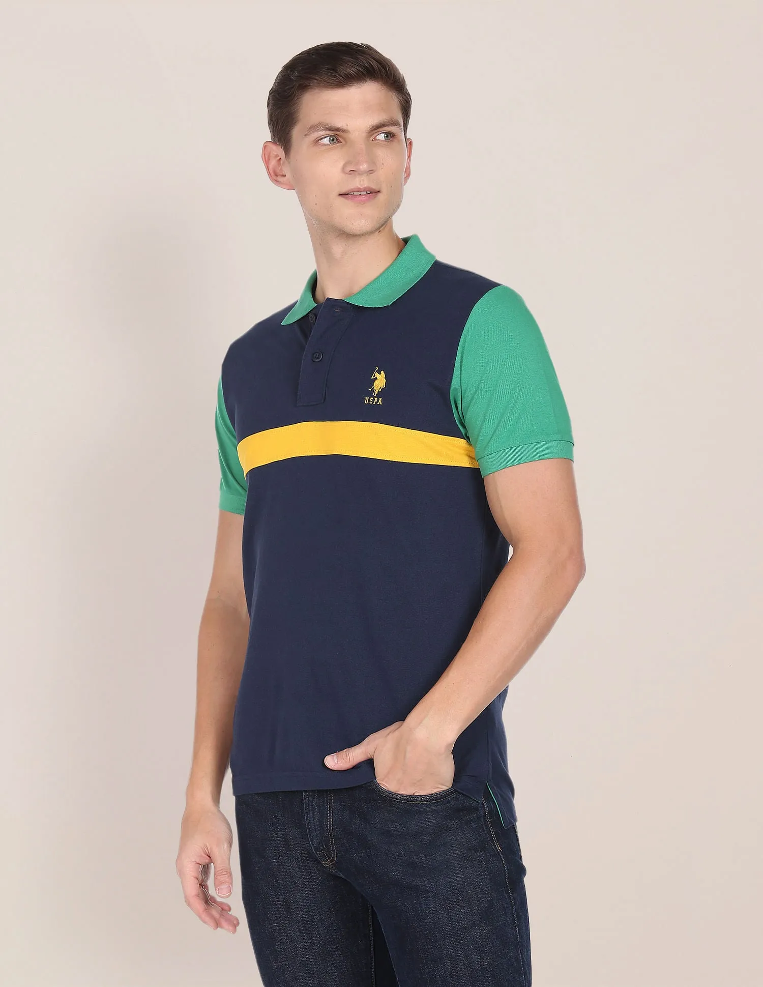 Colour Block Cotton Polo Shirt