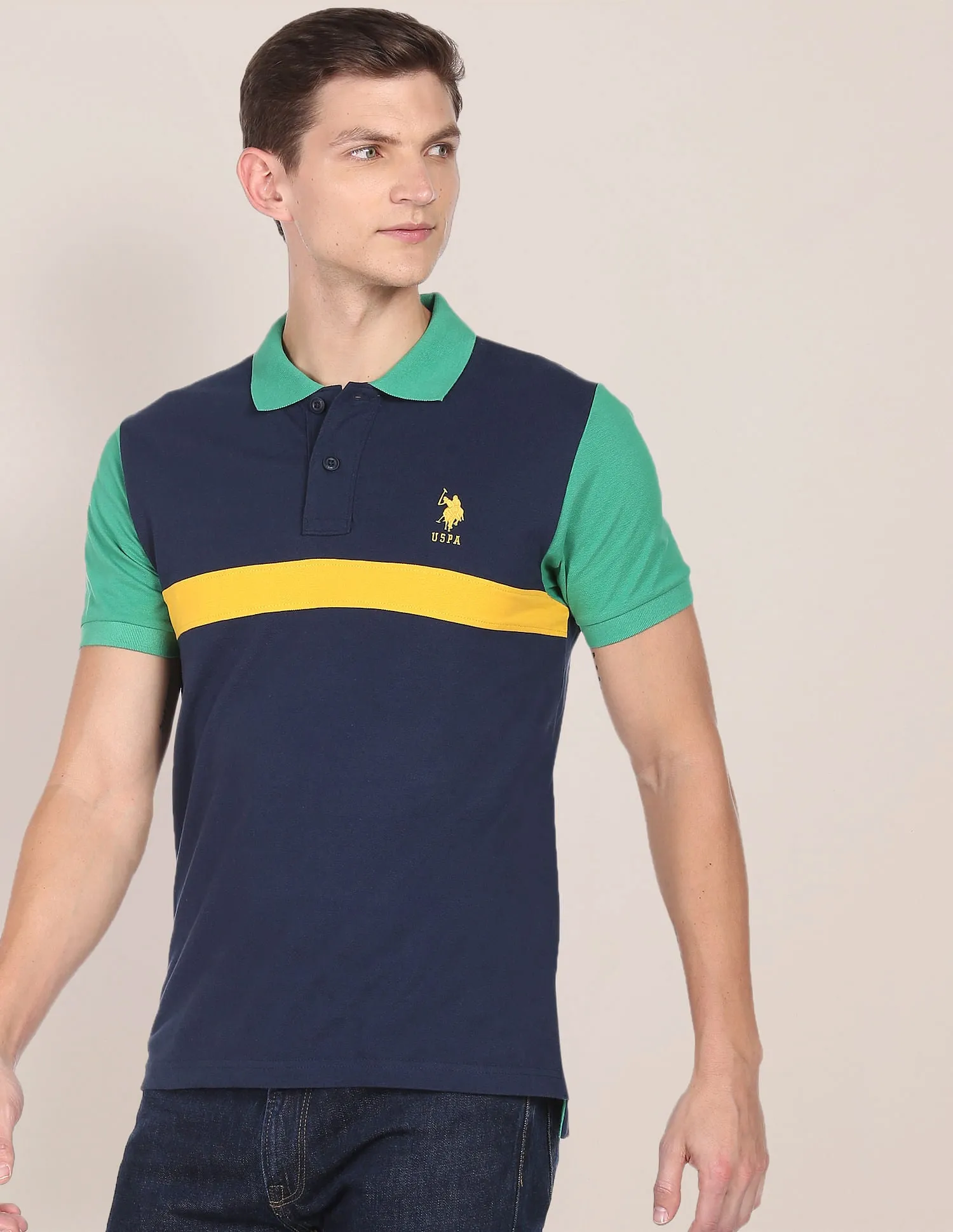 Colour Block Cotton Polo Shirt