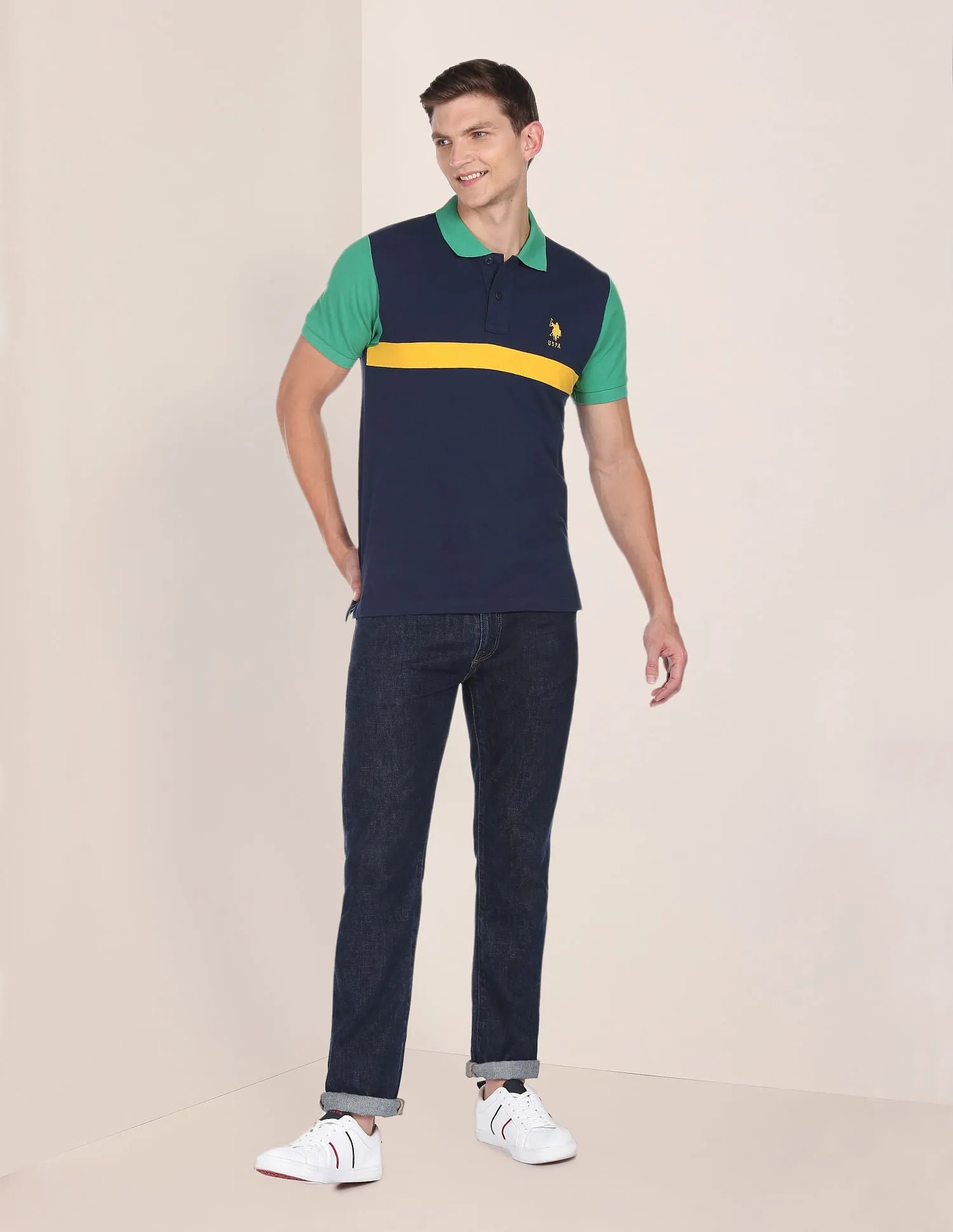 Colour Block Cotton Polo Shirt