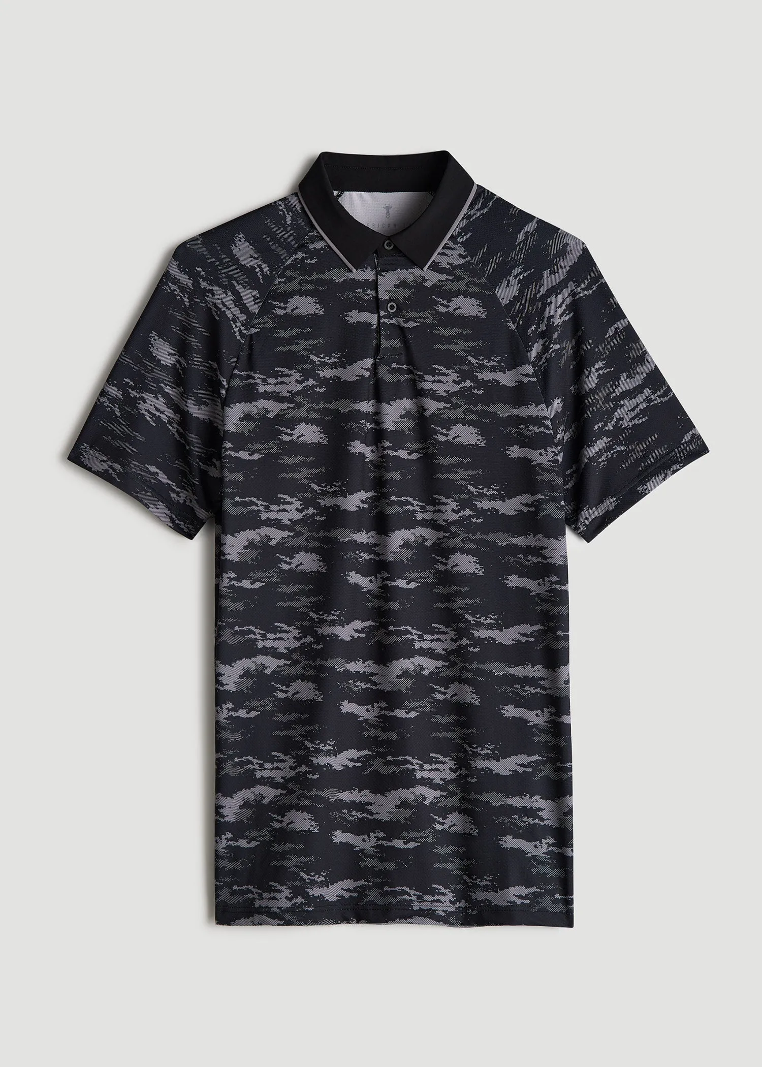 Contrast Collar A.T. Performance Print Golf Tall Men's Polo Shirt in Black and Grey Camo