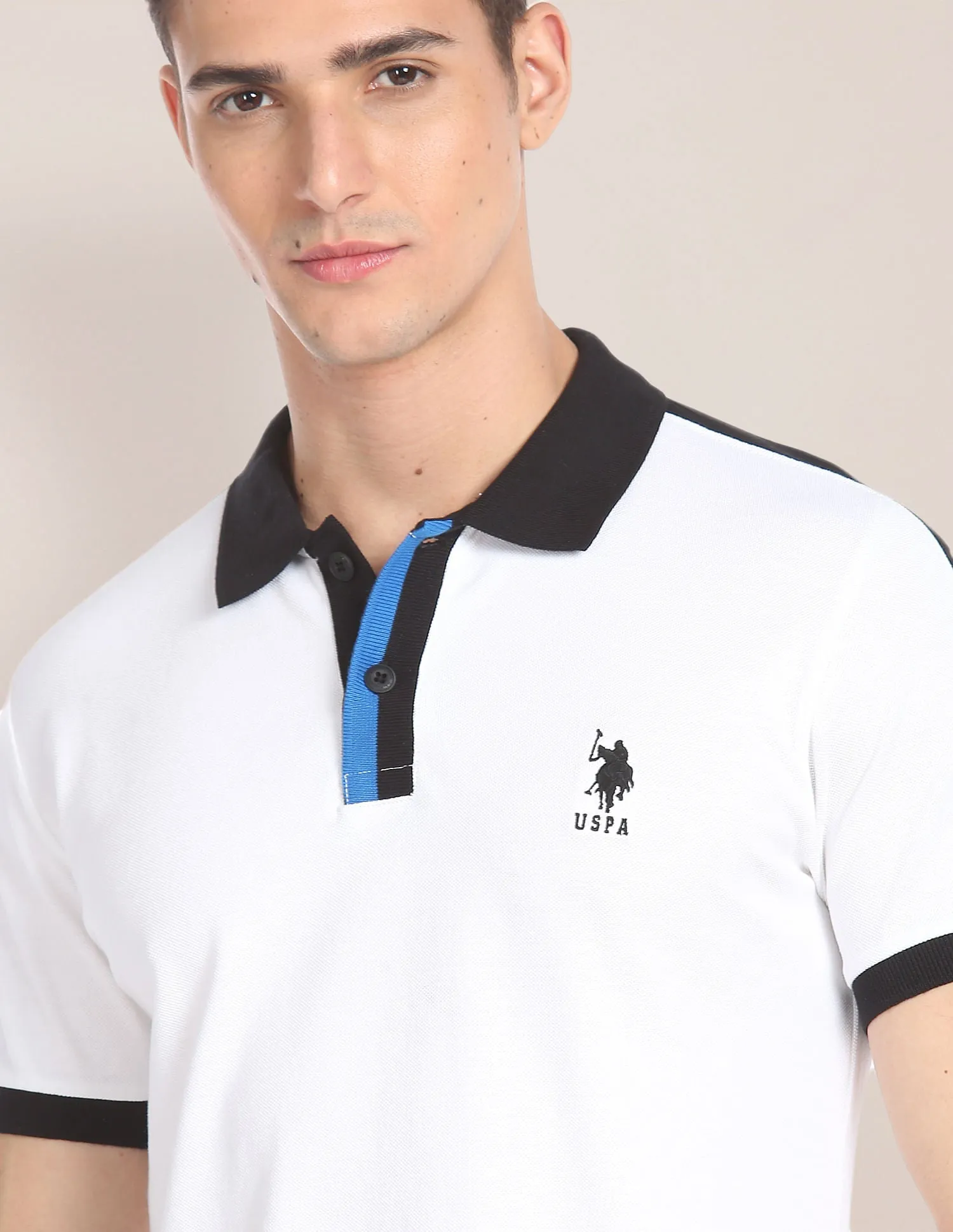 Contrast Collar Pique Polo Shirt