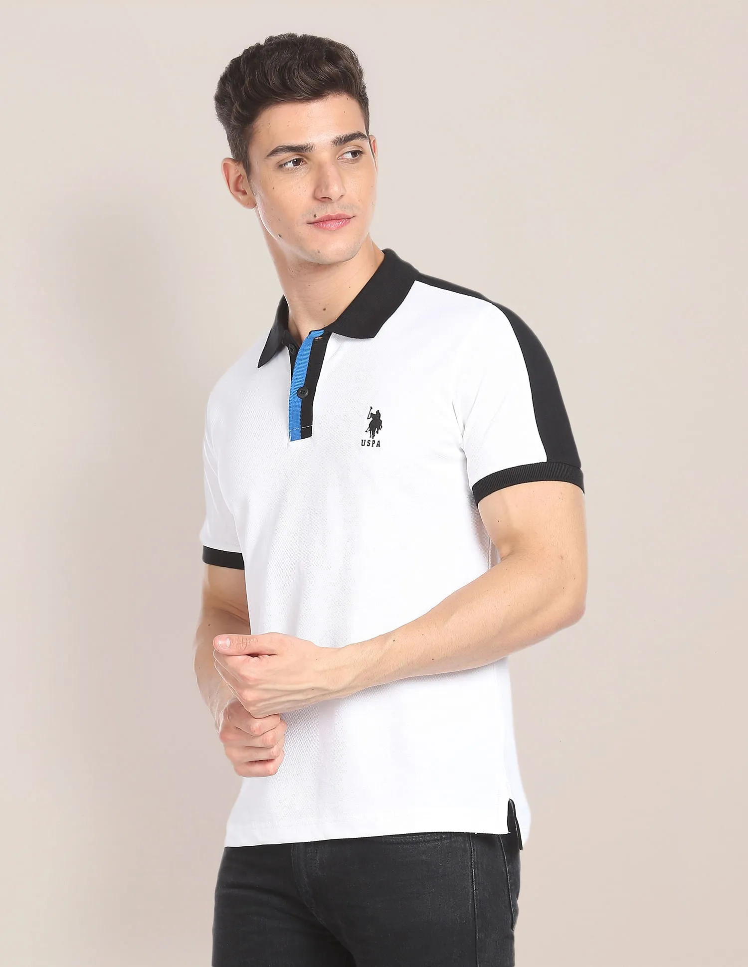 Contrast Collar Pique Polo Shirt