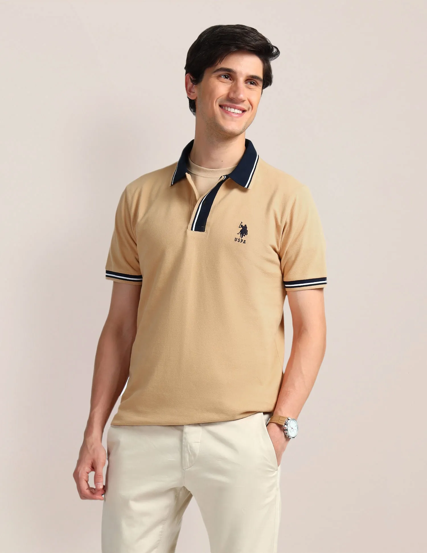 Contrast Collar Slim Polo Shirt