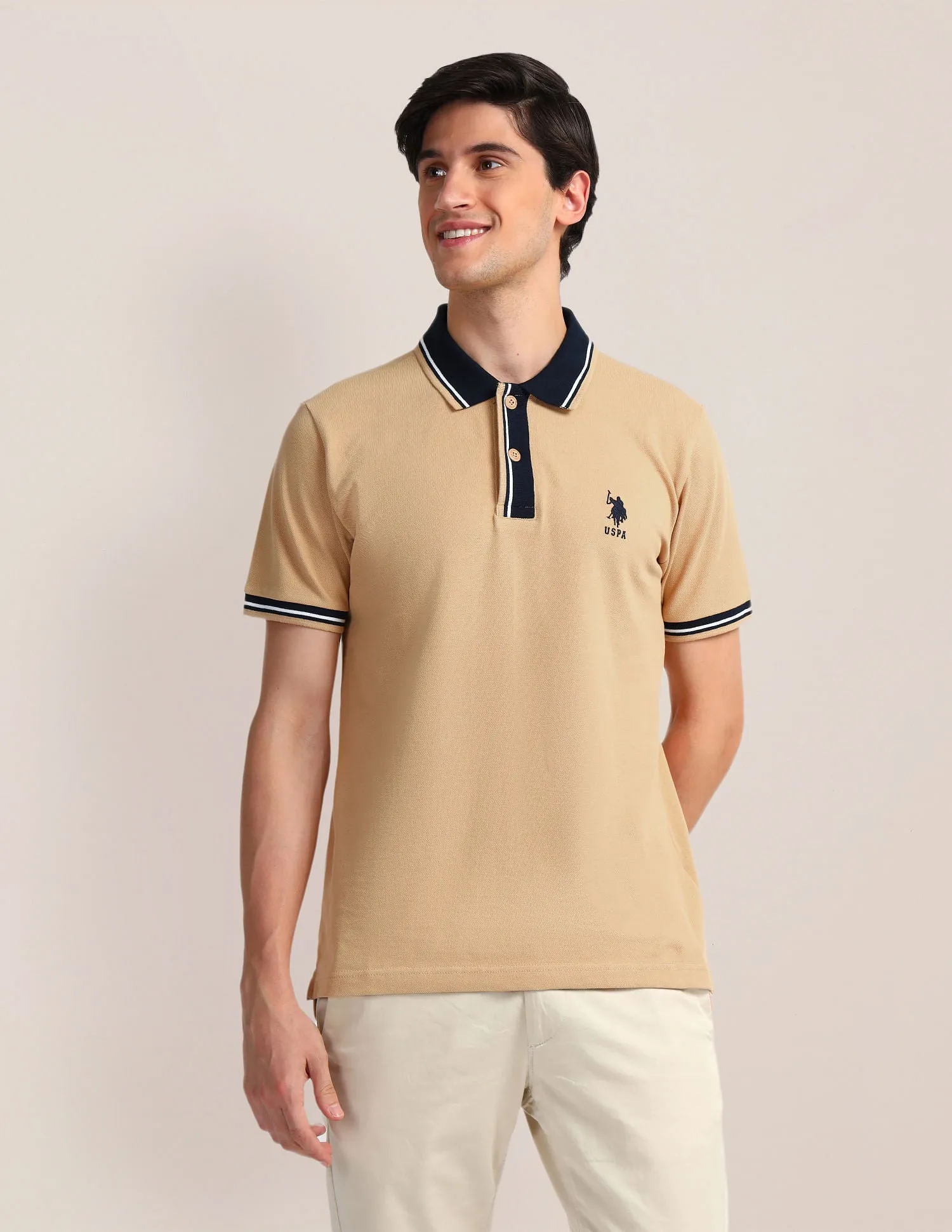 Contrast Collar Slim Polo Shirt