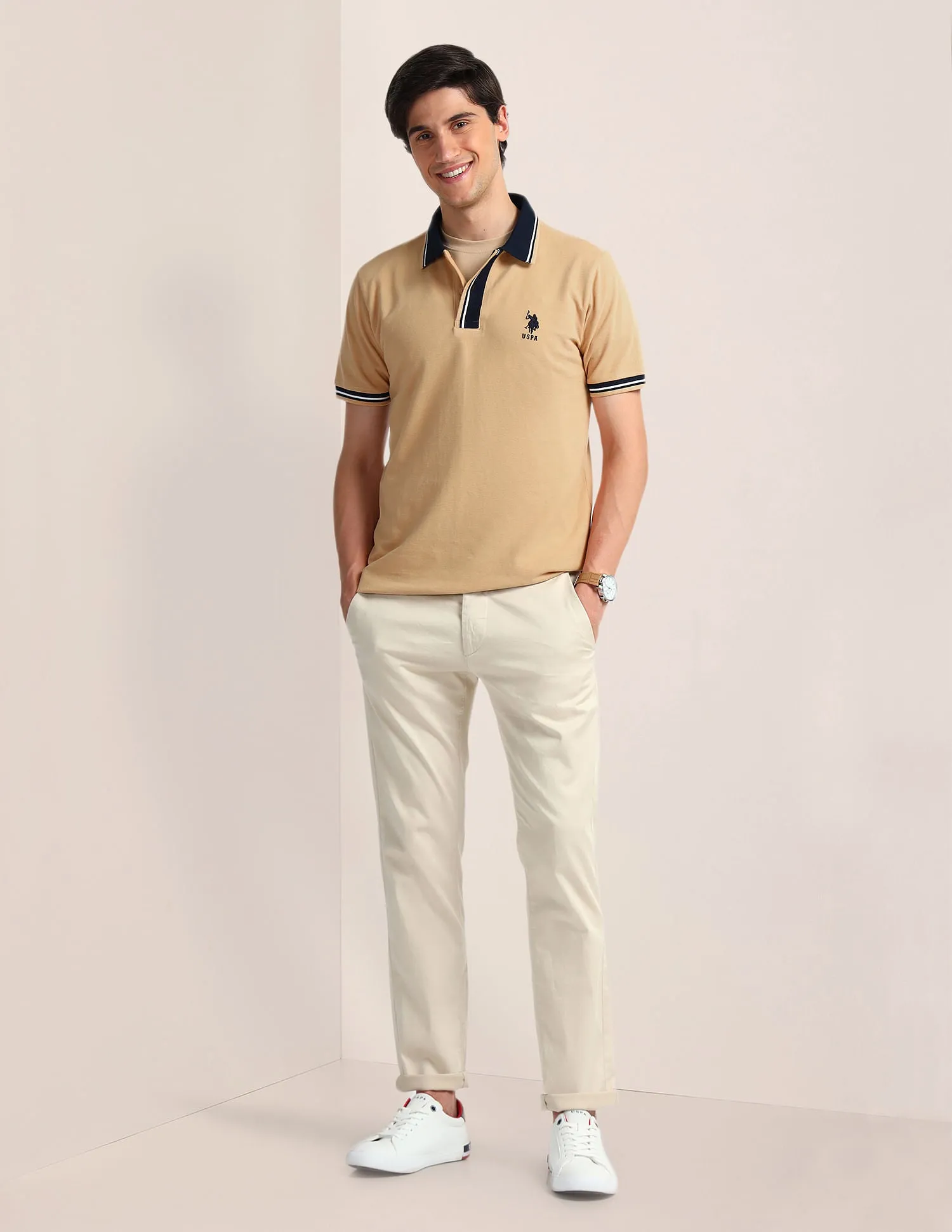 Contrast Collar Slim Polo Shirt