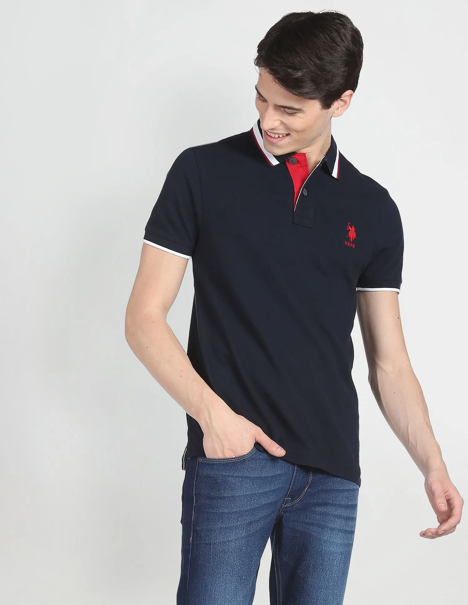 Contrast Placket Pique Polo Shirt