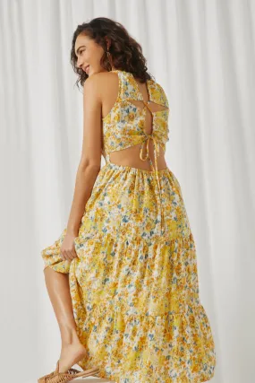 Criss Cross Cutout Back Floral Halter Dress