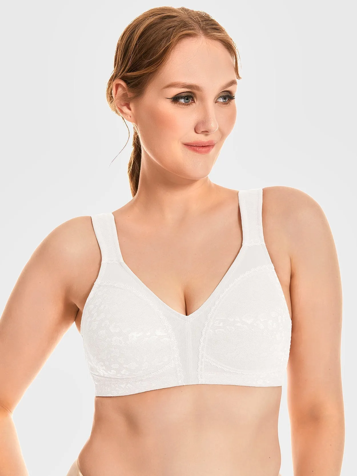 Cushion Strap Wirefree Sports Minimizer Bra For Bigger Size White