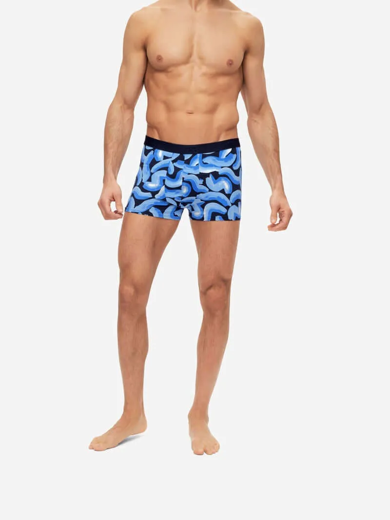 Derek Rose Men's Trunks - Navy Brushstroke Pima Cotton