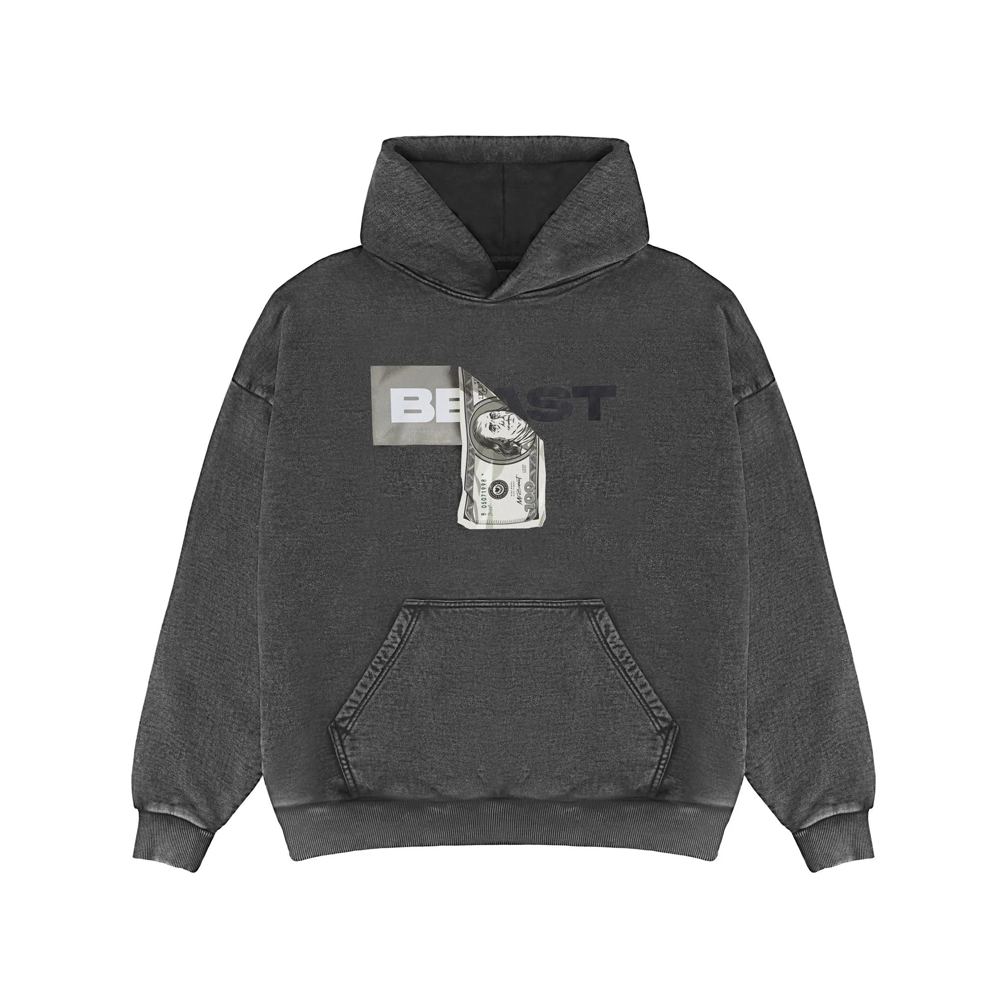 DOLLAR BILL HOODIE - BLACK PIGMENT DYE