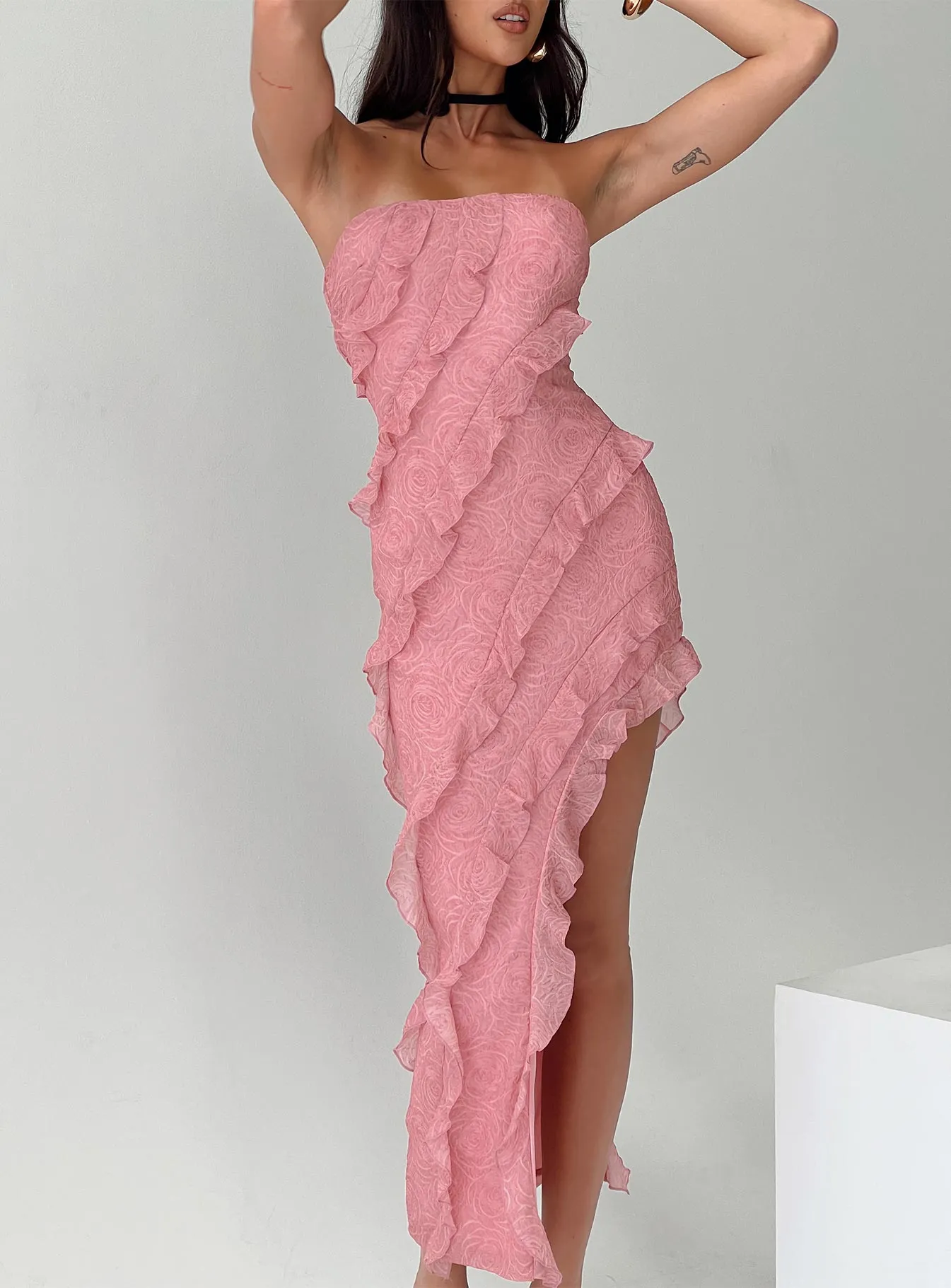 Elestria Strapless Midi Dress Pink