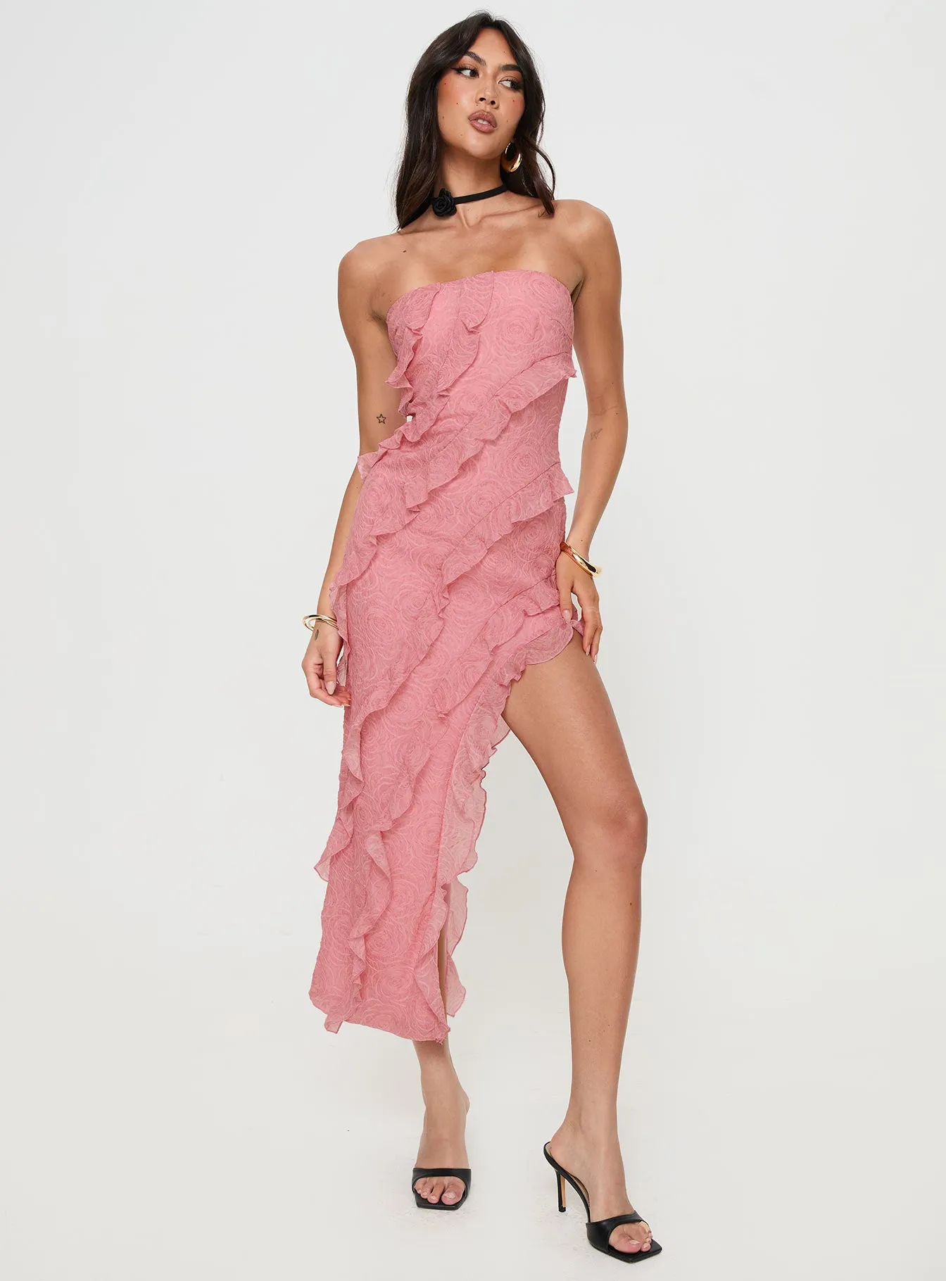 Elestria Strapless Midi Dress Pink