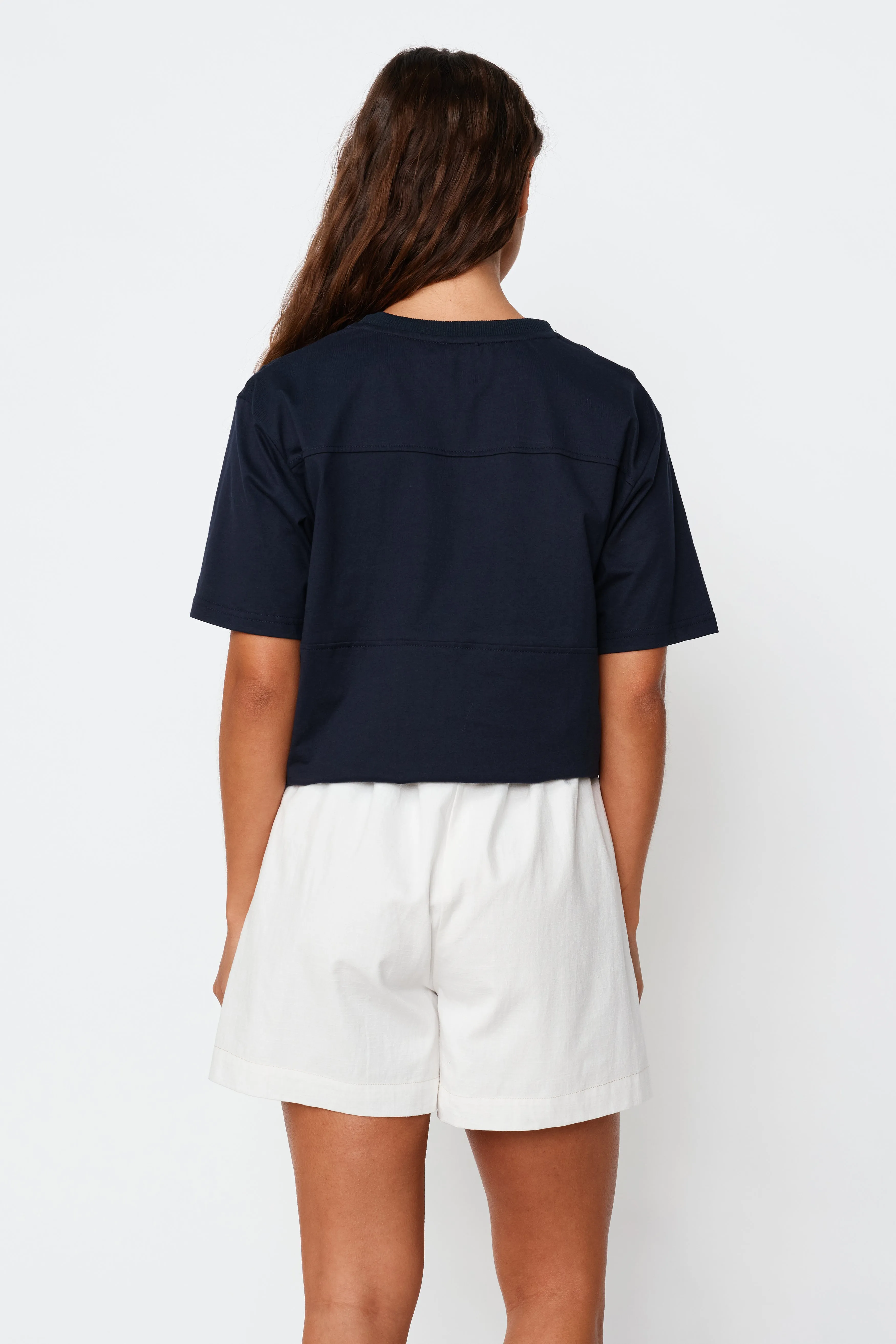 Essential Embroidered Panel Tee - Navy / White