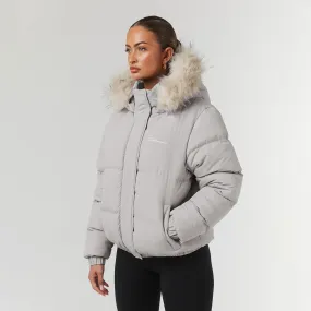 Faux Fur Cropped Puffer | Mushroom