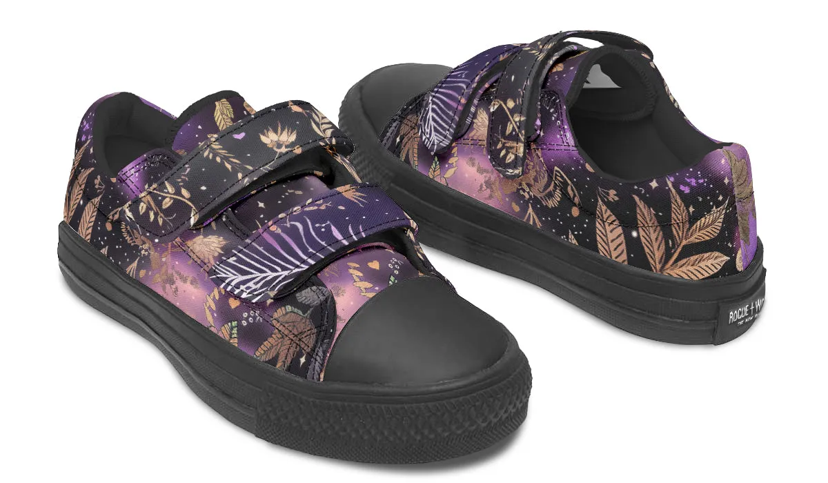 Galactic Bloom Kids Low Tops - Easy Strap Canvas Kids Shoes with Durable Rubber Soles