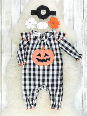 Gingham Jack-O-Lantern Ruffle Romper