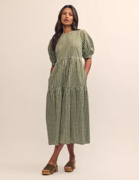 Green Gingham Rochelle Midi Smock Dress