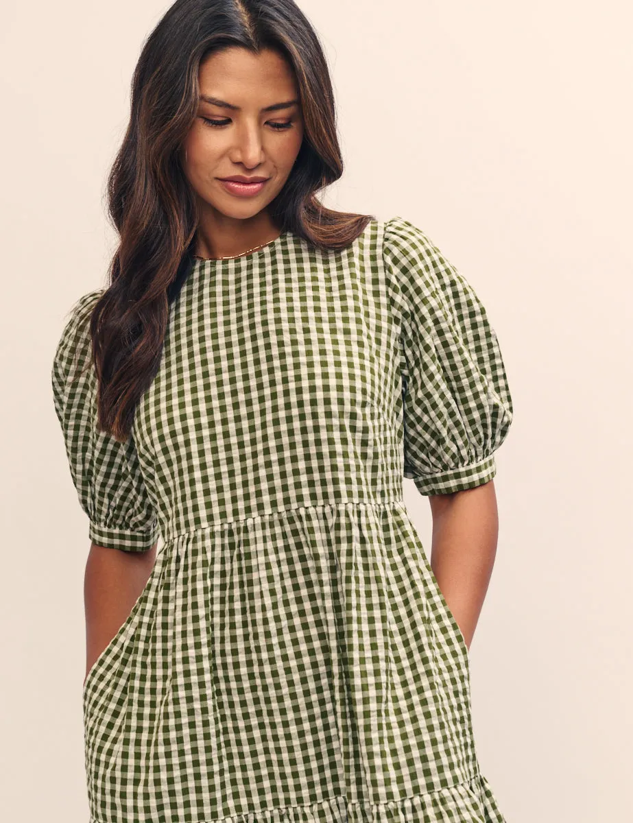 Green Gingham Rochelle Midi Smock Dress