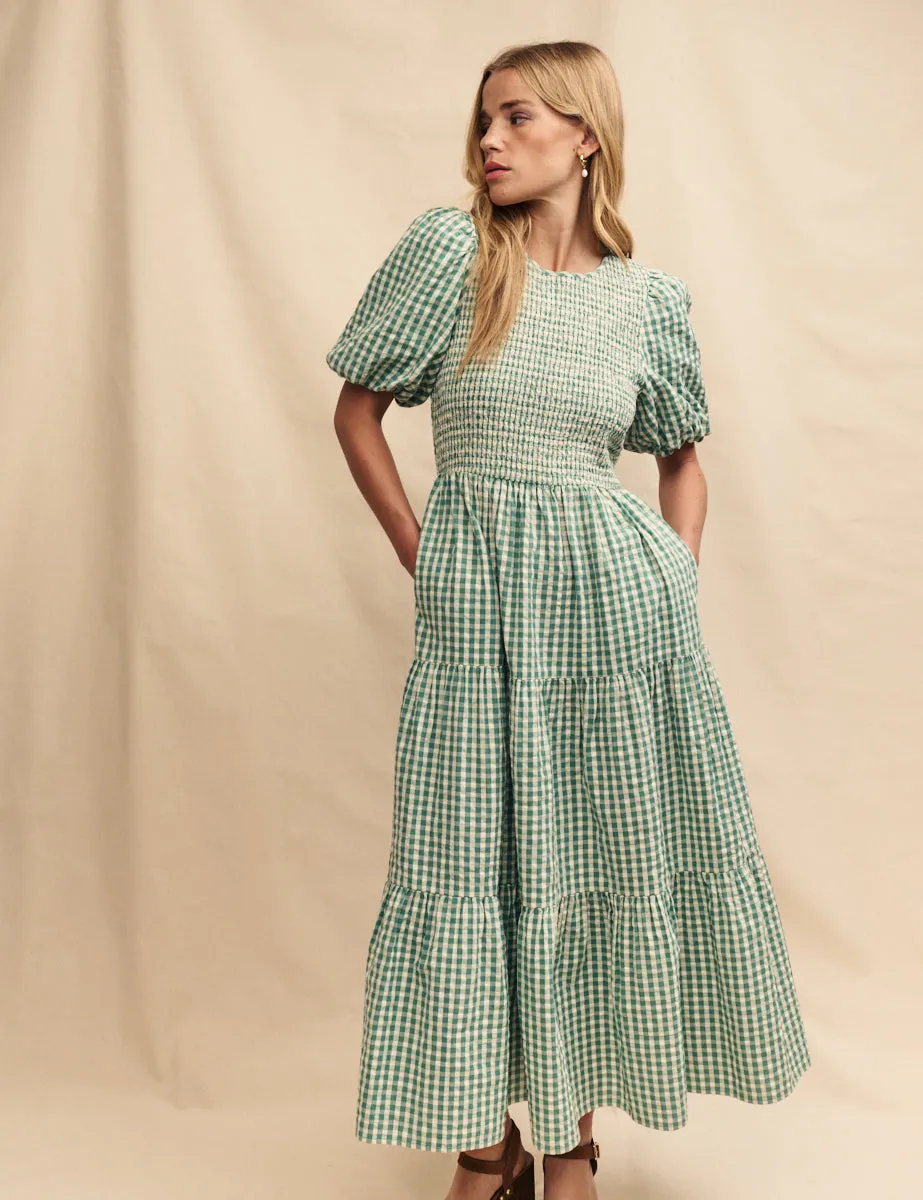 Green Gingham Tiered Charlie Midi Dress