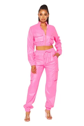 Hot & Delicious Women's Our New Me Faux Leather Cargo Jogger Pants