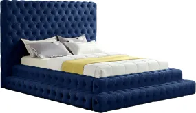 Ibrahimpur Navy Velvet Queen Bed