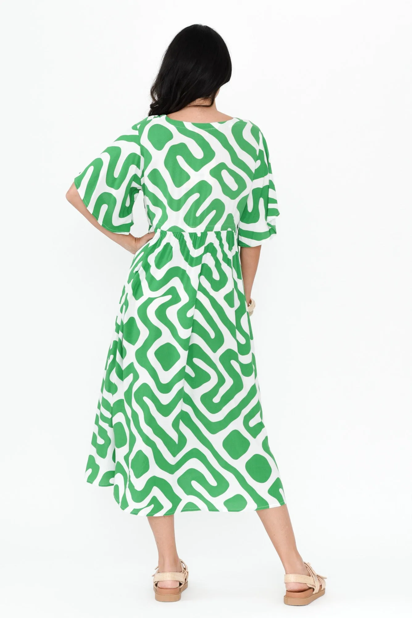 Jennifer Green Geo Flutter Sleeve Dress