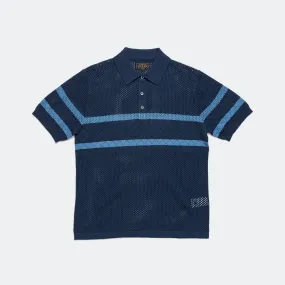 Knit Polo Mesh Stripe - Navy