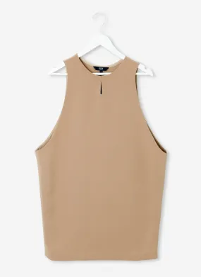 Macro Dropped Armhole Dress - Camel