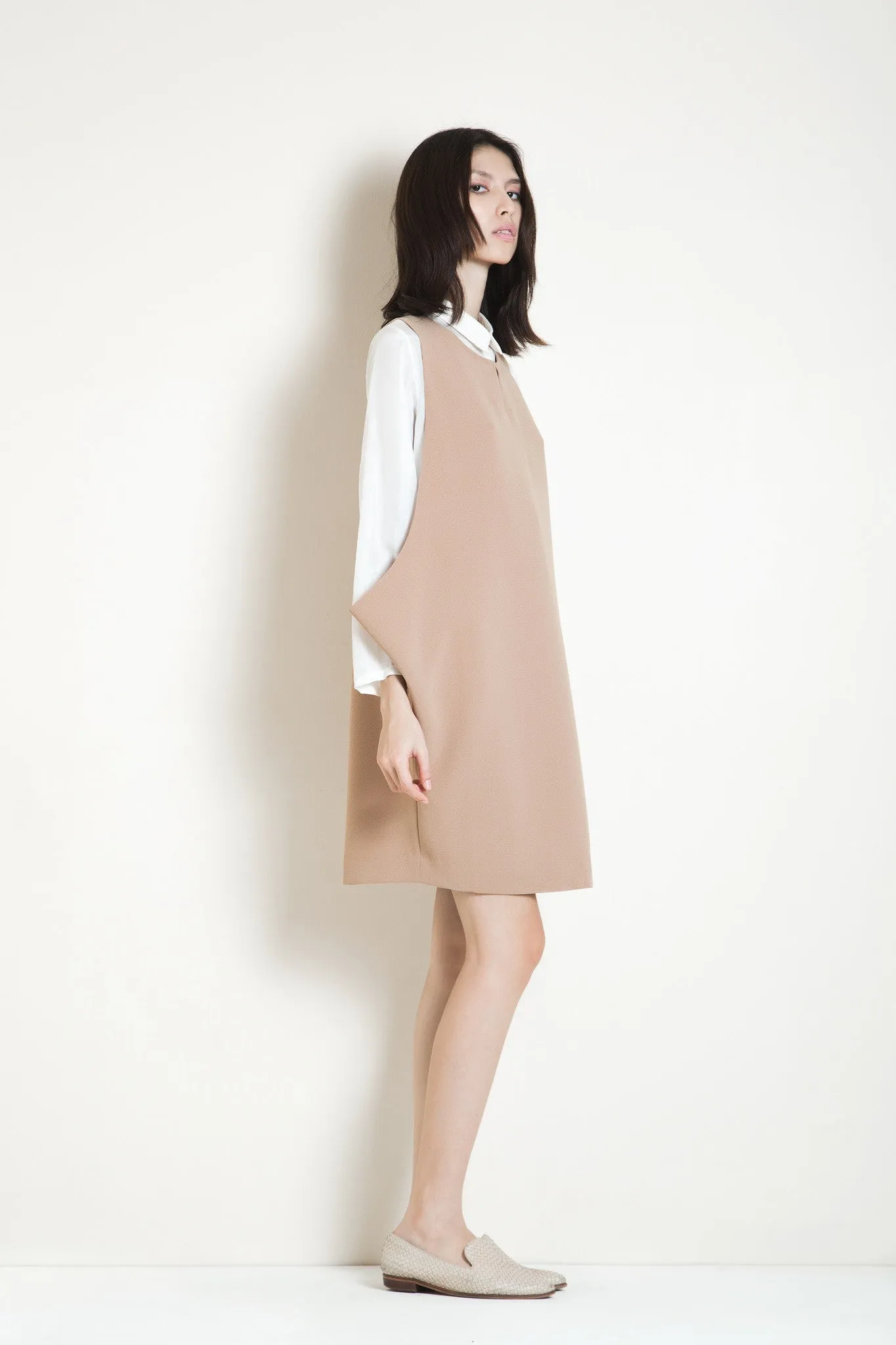 Macro Dropped Armhole Dress - Camel