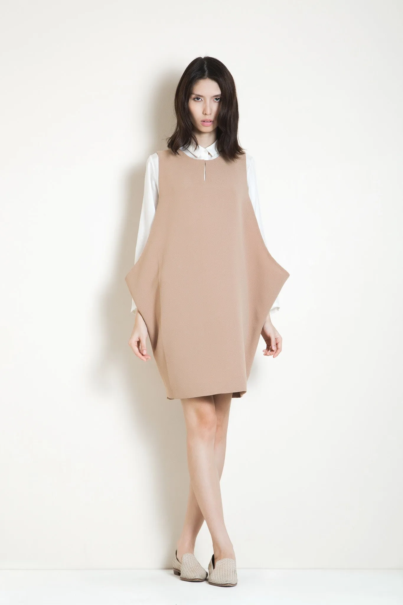 Macro Dropped Armhole Dress - Camel