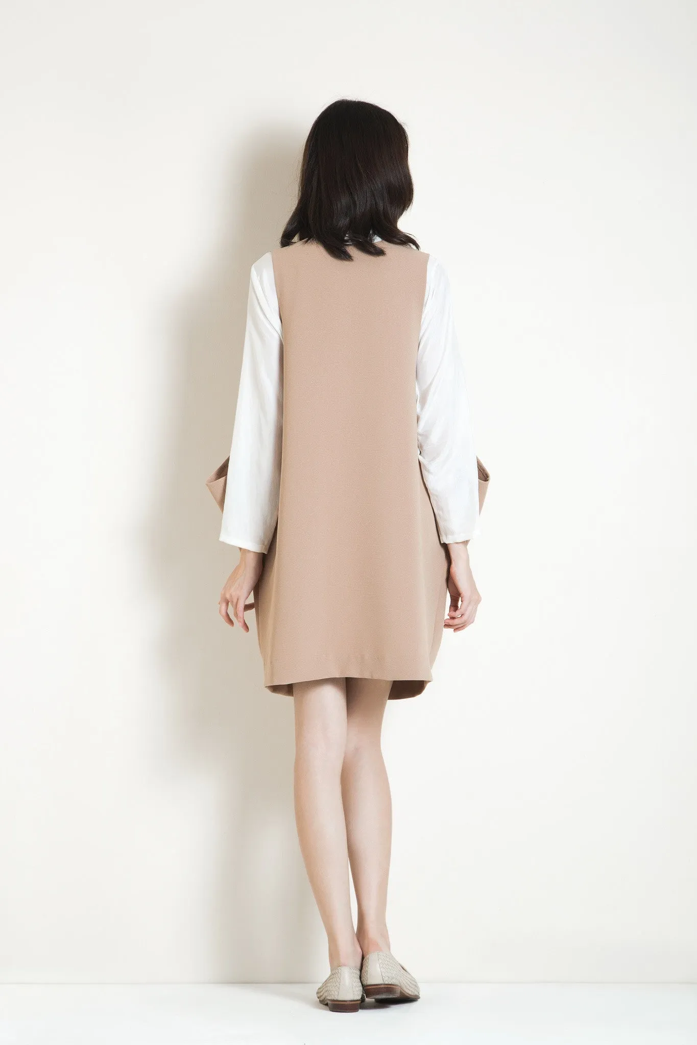 Macro Dropped Armhole Dress - Camel