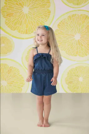 ﻿Mudpie Toddler Ruffle Denim Romper