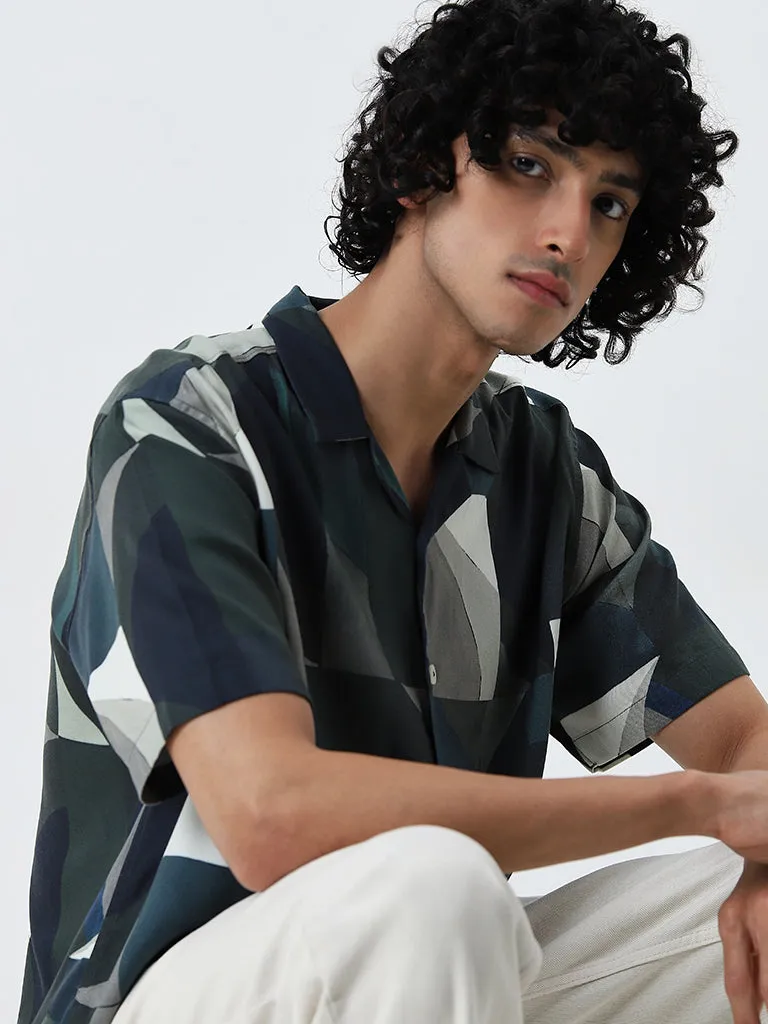 Nuon Olive Abstract Printed Relaxed-Fit Shirt