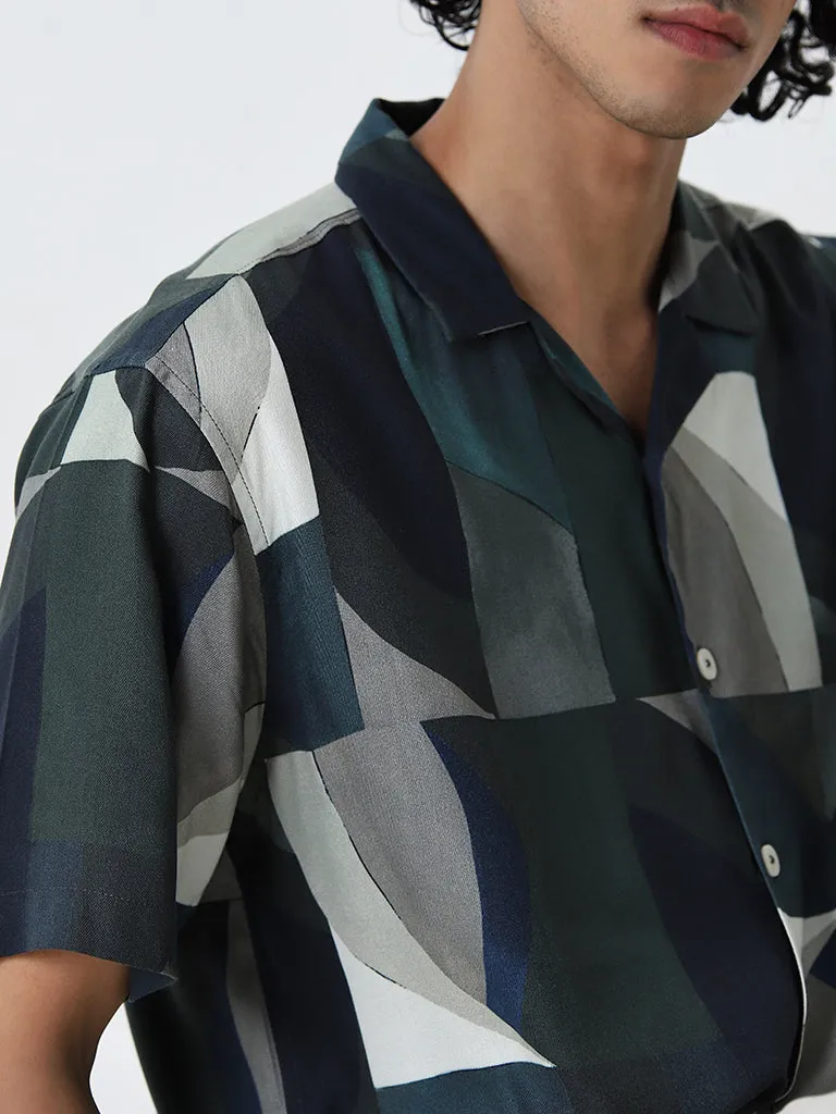 Nuon Olive Abstract Printed Relaxed-Fit Shirt