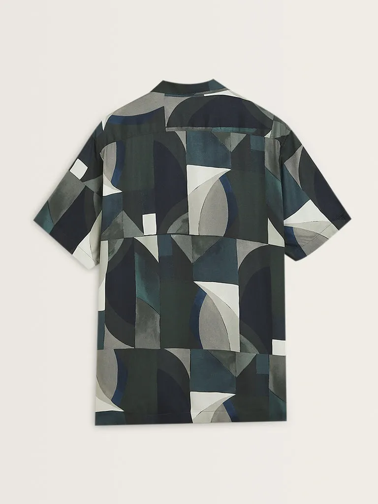 Nuon Olive Abstract Printed Relaxed-Fit Shirt