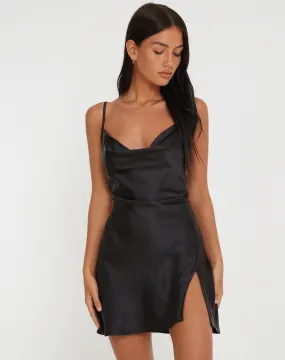 Parvani Slip Dress in Satin Black