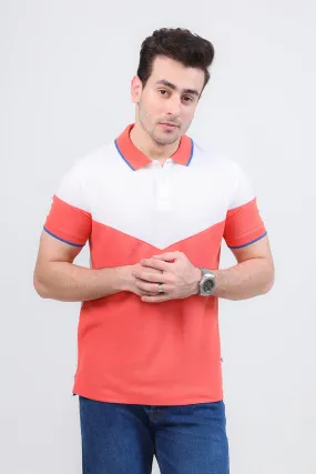 Peach Half Sleeve Polo Shirt With White Panel For Men