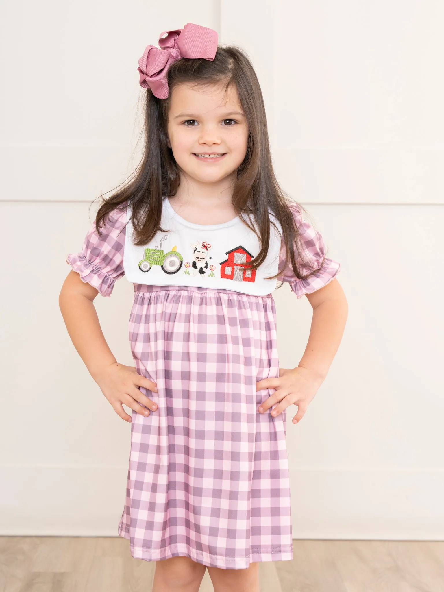 Pink & Mauve Gingham Farm Life Ruffle Dress