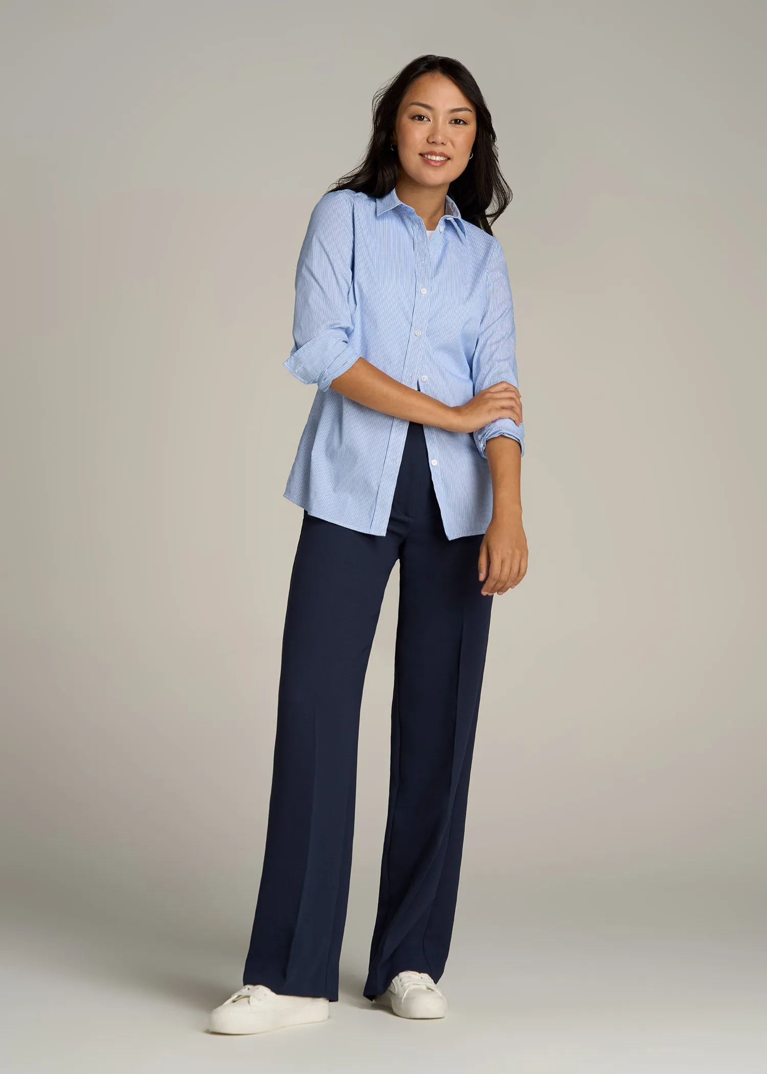 Pleated WIDE Leg Dress Pants for Tall Women in Navy