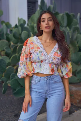 Puff Sleeve Floral Printed Top