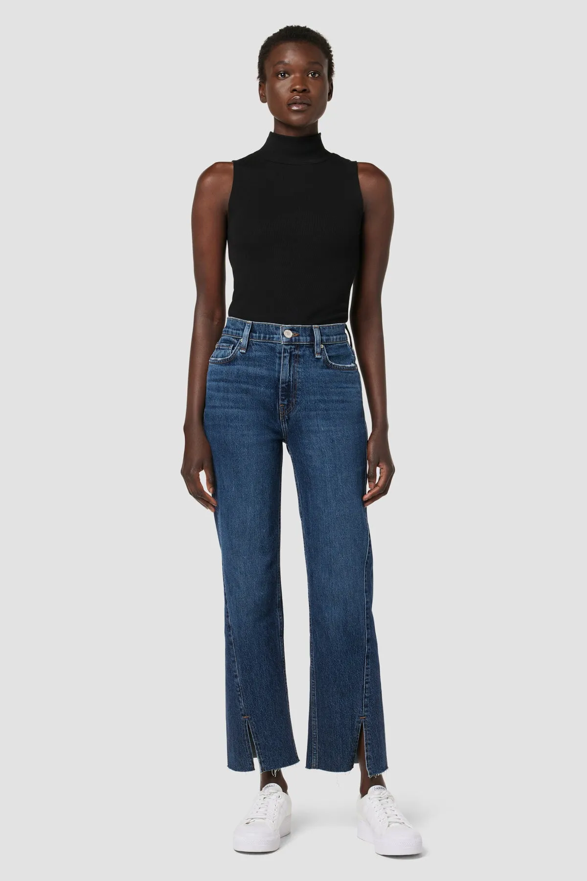 Remi High-Rise Straight Ankle Forward Seam Petite Jean w/ Slit Hem